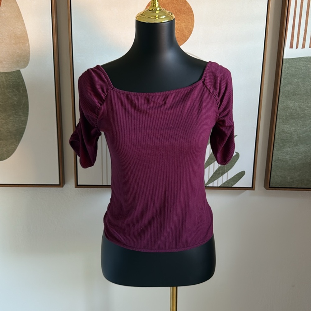 Free People Maroon Short Sleeve Top